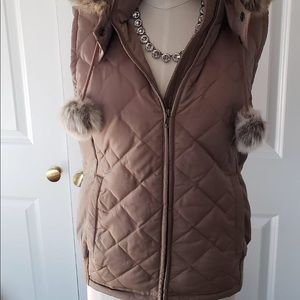 Ann Taylor Loft, Hooded Faux fur quilted vest.